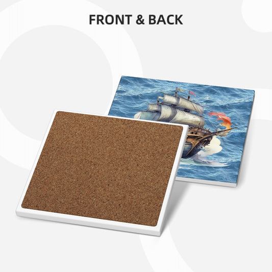 Pirate Themed, 6 Ceramic Coasters w metal stand