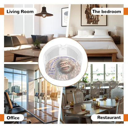 3 .3" Round, Lead Free Glass Ashtray - Bigfoot, Sasquatch "There's One In Every Family"