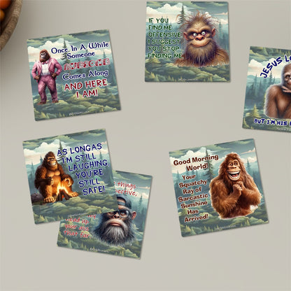 Sarcastic Sasquatch, Square Ceramic Coasters 6 pcs