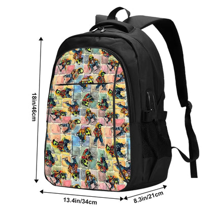 6 Alien Designs, Large Capacity, Oxford Travel, Laptop Bag with USB Charger