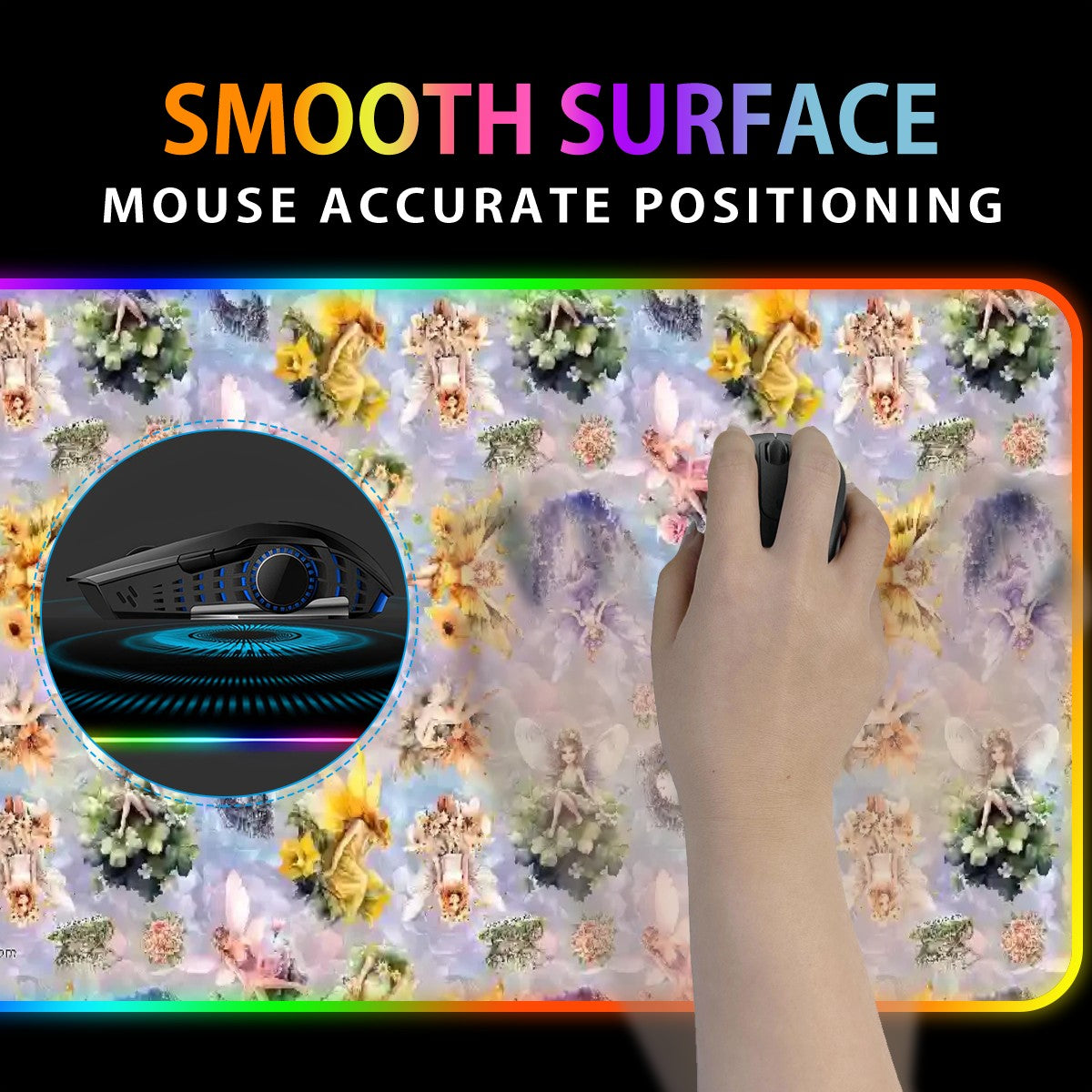6 Fairy Designs, Wireless Charging Gaming Mouse Pads / Mat With Lights - 2 Sizes