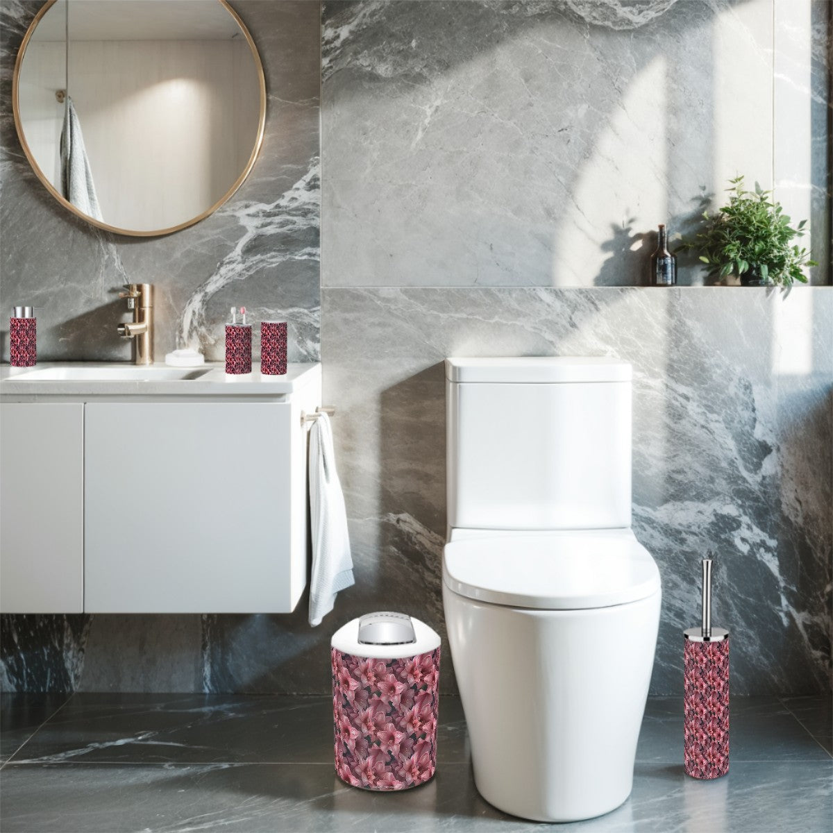 10 Beautiful Flower Designs, 5 Piece Bathroom Décor Set