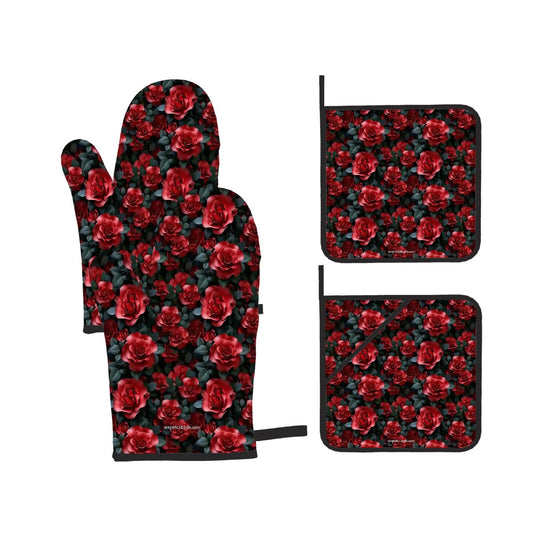10 Beautiful Flower Designs, 4 Piece Oven Mitts / Pot Holder Sets