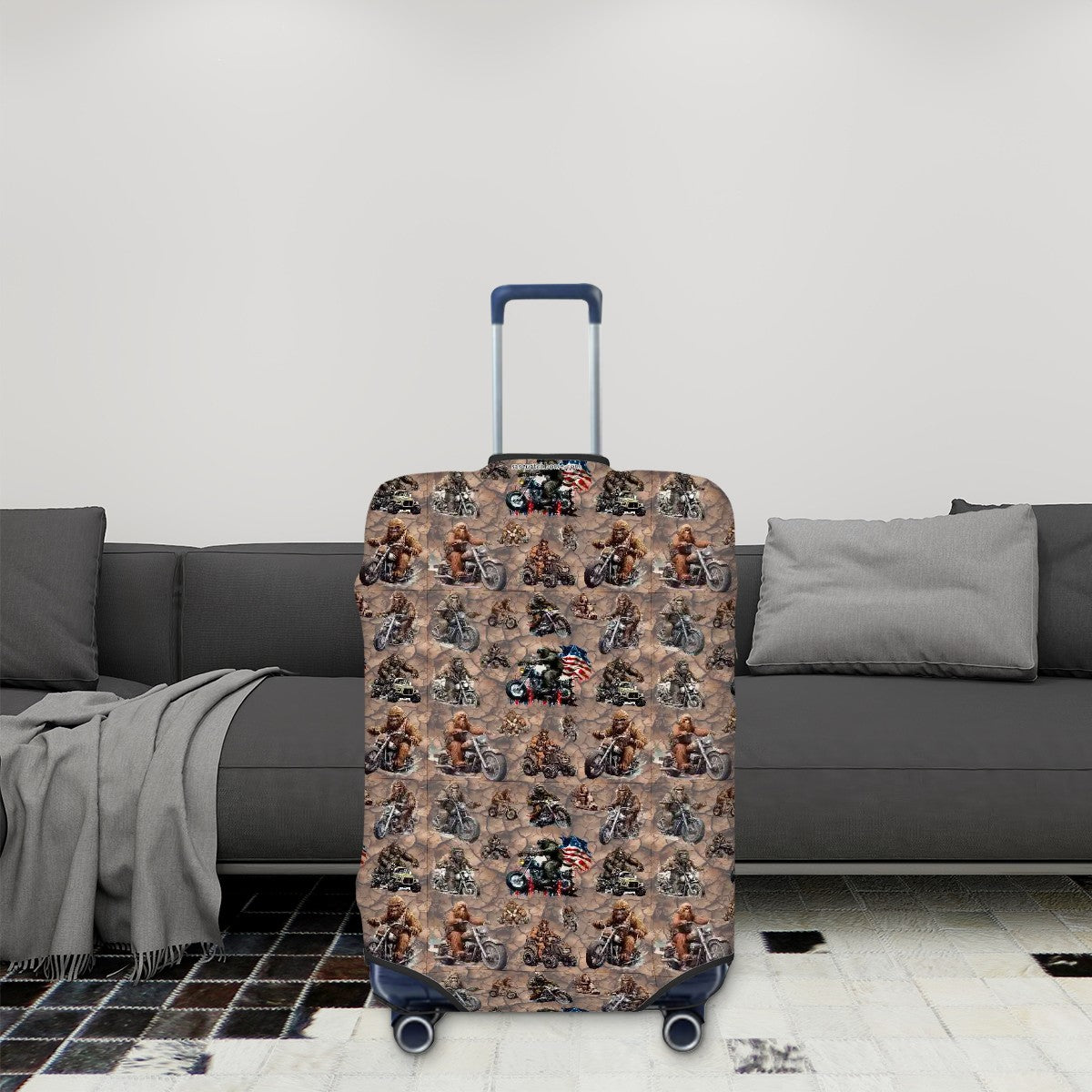 Biker Sasquatch Bigfoot Polyester Luggage Cover / Protector (With Belt)