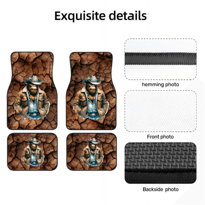 Cowboy Bigfoot / Sasquatch, 4 Piece Auto Floor Mats
