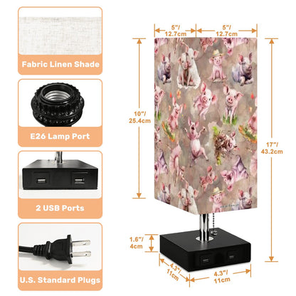 10 Animal Designs, Square Table Lamp with USB Ports, Charger