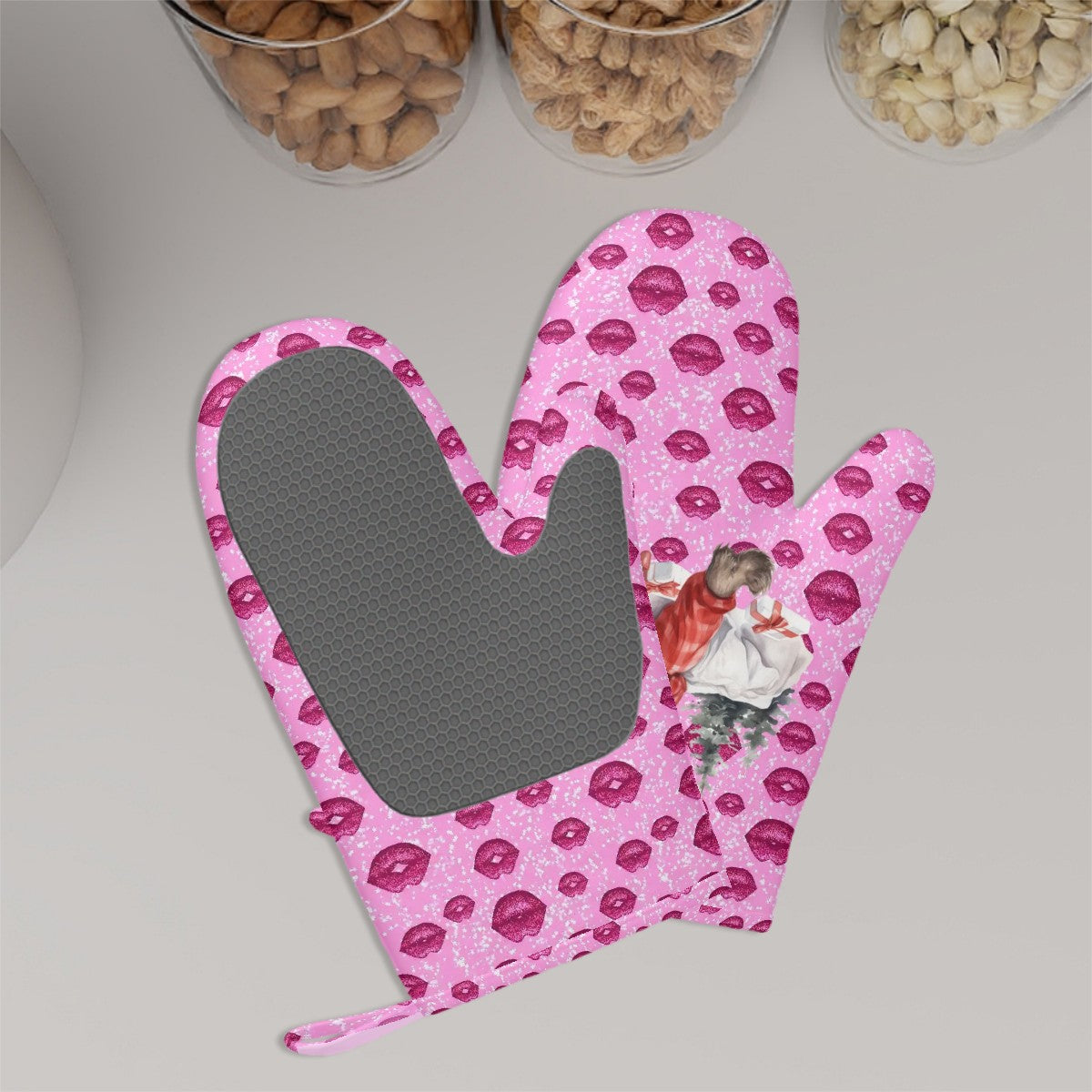 Set of 2 Silicone Heat Resistant Oven Mitts - Bigfoot, Sasquatch Valentine