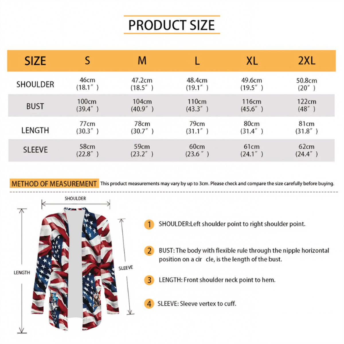 US Flag, Women's Long-Sleeved Cardigan