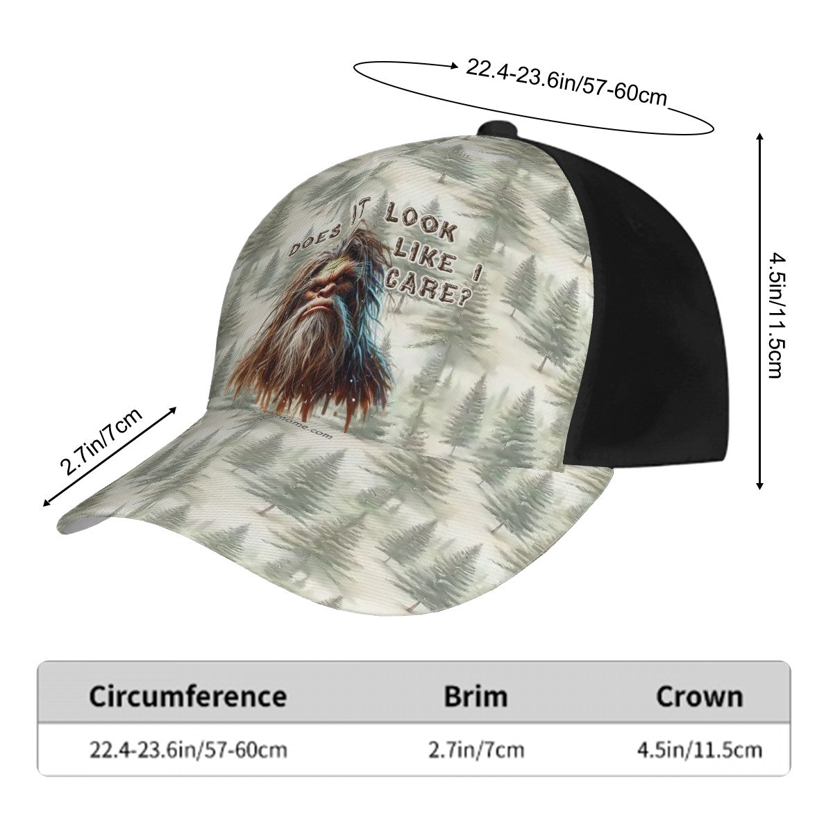 Bigfoot, Sasquatch, "Does it look like I care", Baseball Cap, Polyester Twill