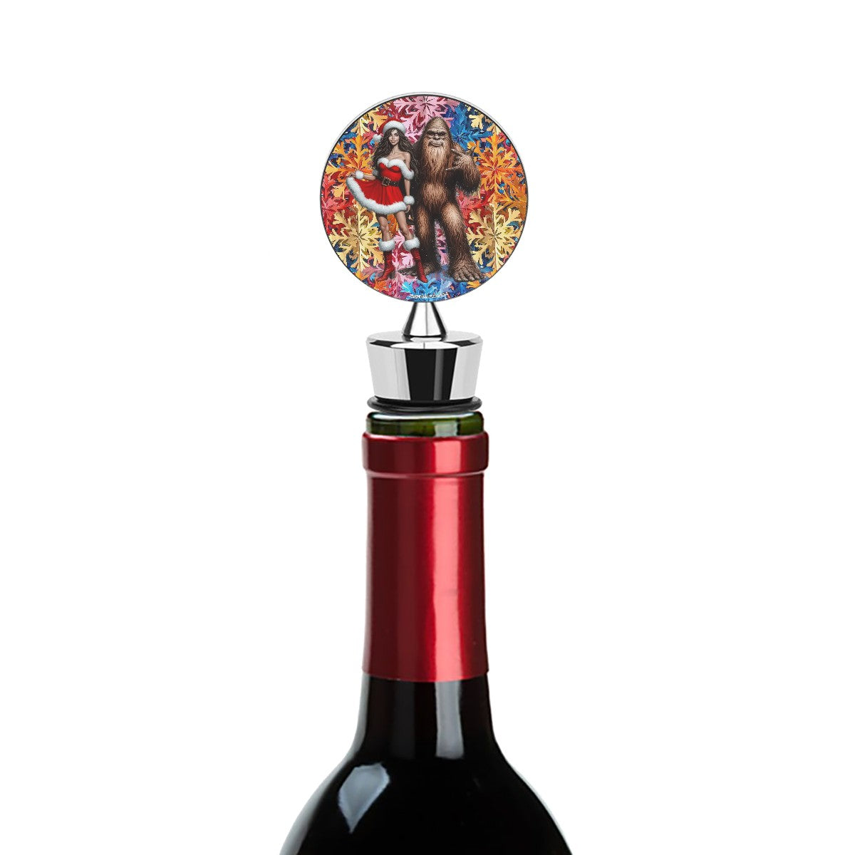 Christmas Bigfoot / Sasquatch with Gal 2, Wine Bottle Stopper