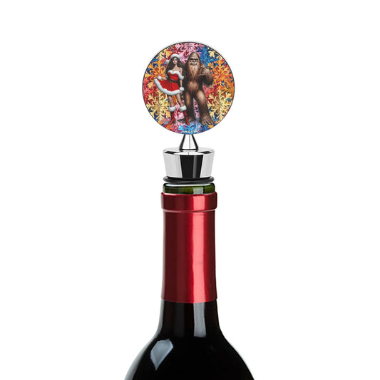 Christmas Bigfoot / Sasquatch with Gal 2, Wine Bottle Stopper