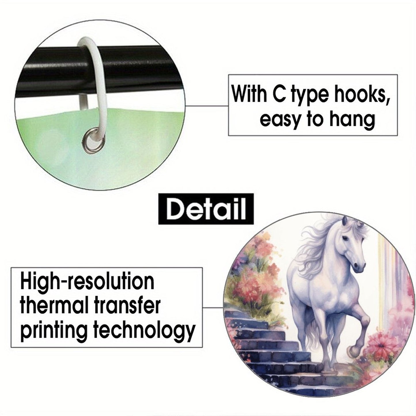 Unicorn Fantasy, Waterproof Polyester Shower Curtain – Made in the USA – 70.8x70.8”