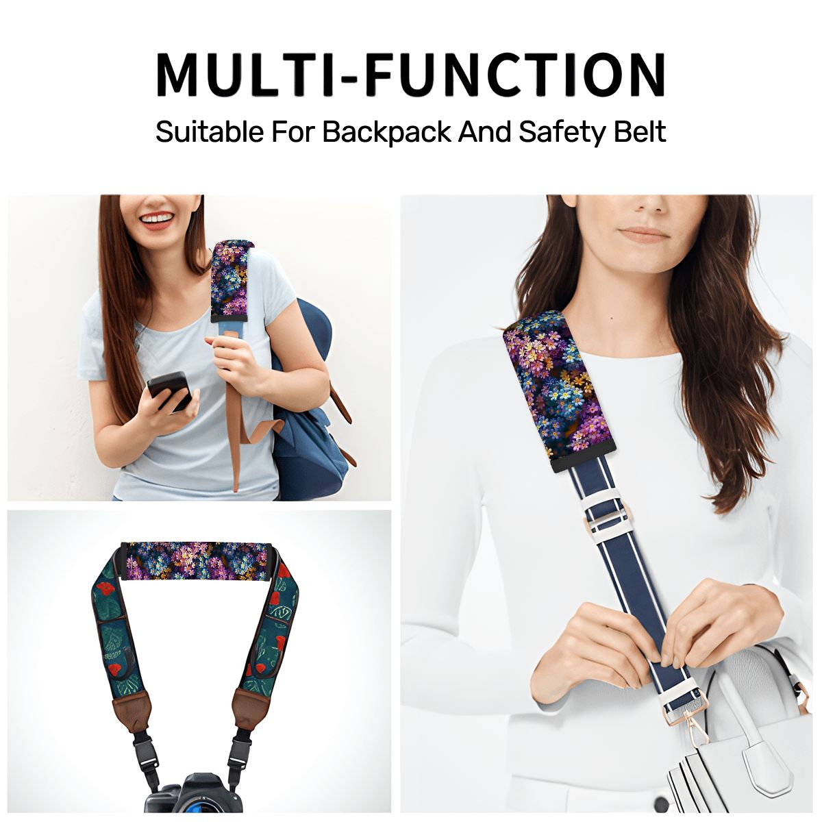 10  Flower Designs, Seat Belt Cover Pad For Adults 2 Pcs