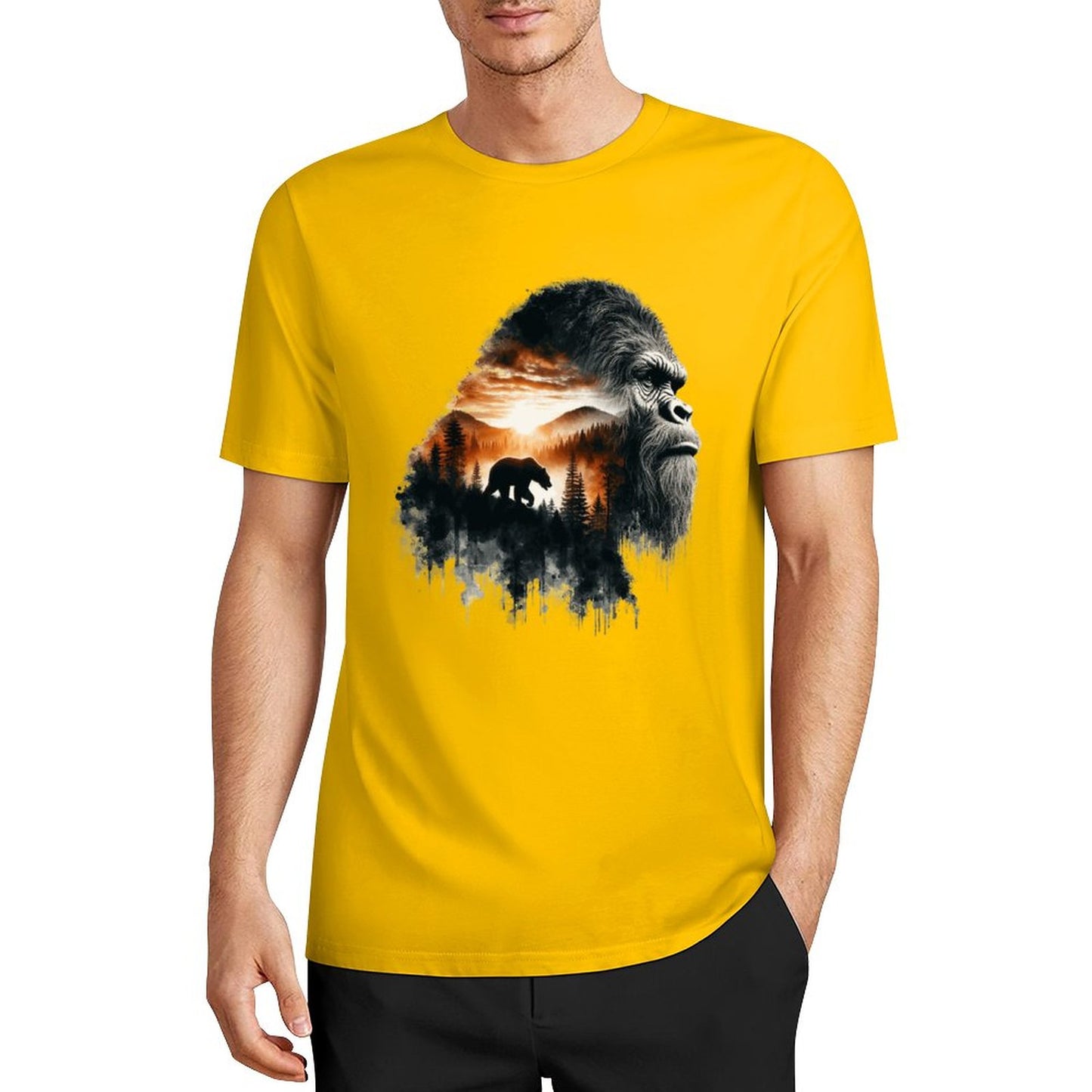 Bigfoot - Sasquatch Scenery Short Sleeve Cotton T-Shirt
