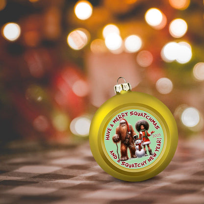 Bigfoot Sasquatch & Girl "Hairy Squatchmas..", Christmas Ball Ornaments