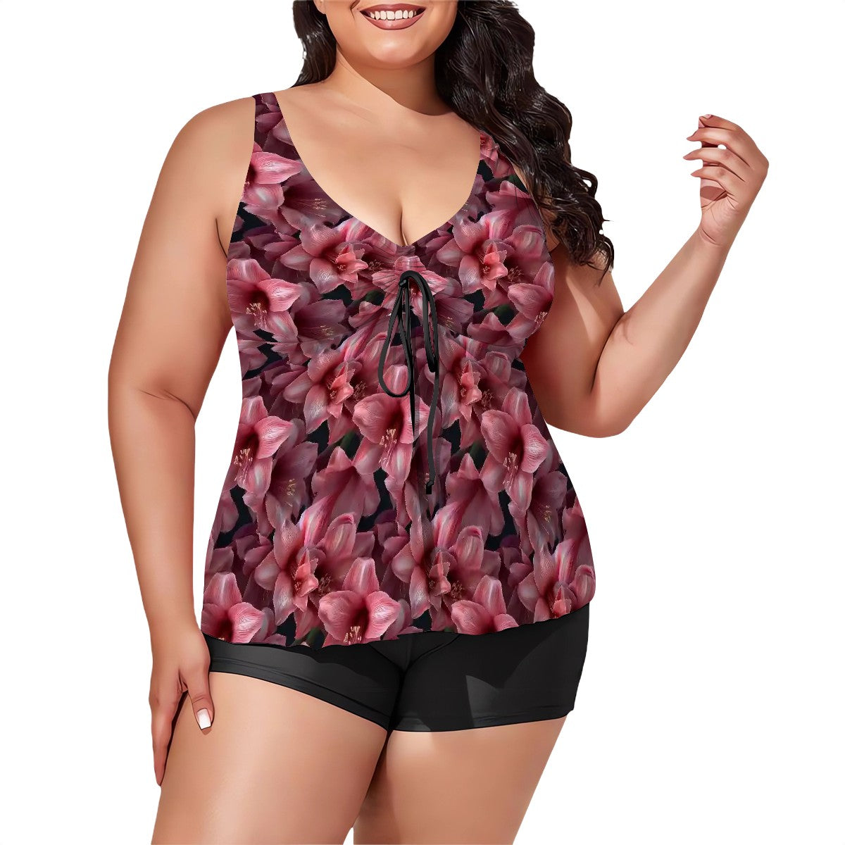 10 Beautiful Flower Designs, Plus Sized Women’s Two Piece Tankini Swimsuit