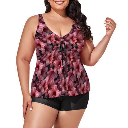 10 Beautiful Flower Designs, Plus Sized Women’s Two Piece Tankini Swimsuit