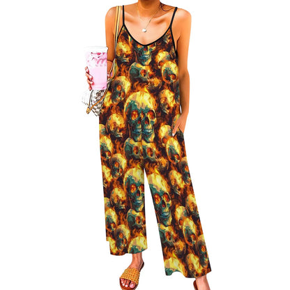 Flaming Skulls, Casual Jumpsuits for Women