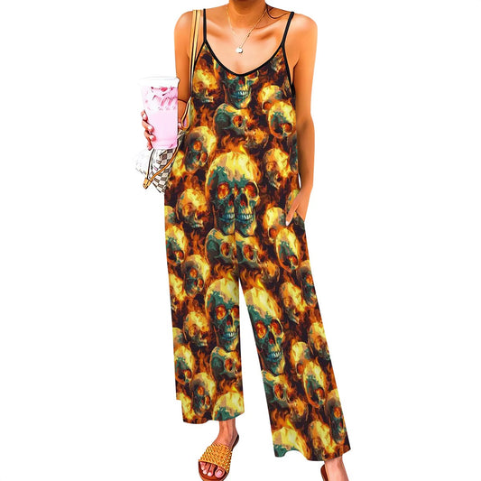 Flaming Skulls, Casual Jumpsuits for Women