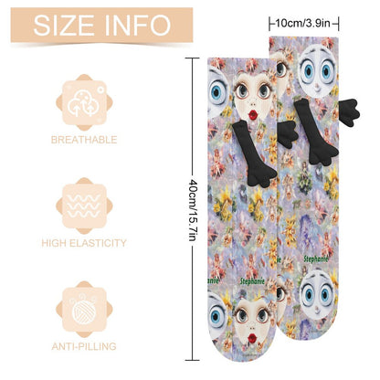 Girl Faces, Magnetic Holding Hands Funny Socks – PERSONALIZE FREE