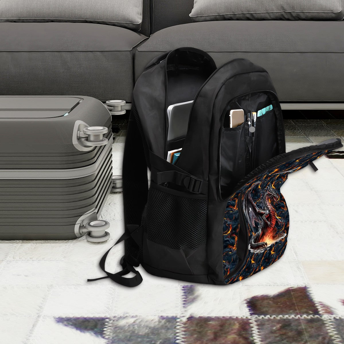 Fire Dragon, Large Capacity, Oxford Travel, Laptop Bag with USB Charger
