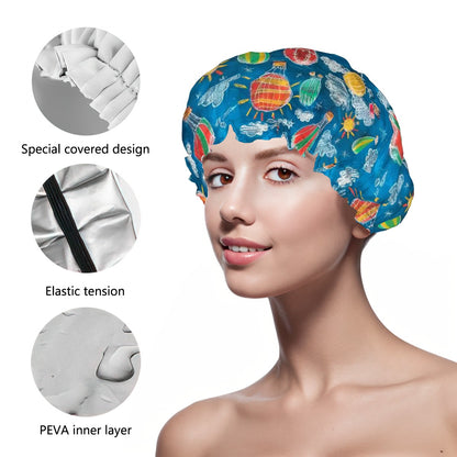Child Crayon Drawing, Reusable Shower Cap