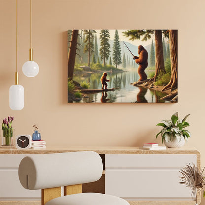 Bigfoot Sasquatch Family Image - Vintage Framed Canvas Art - 2 Sizes – Made in the USA