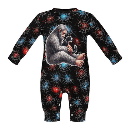 Halloween Bigfoot, Sasquatch, Long Sleeve Baby / Toddler Romper, Faux Cotton
