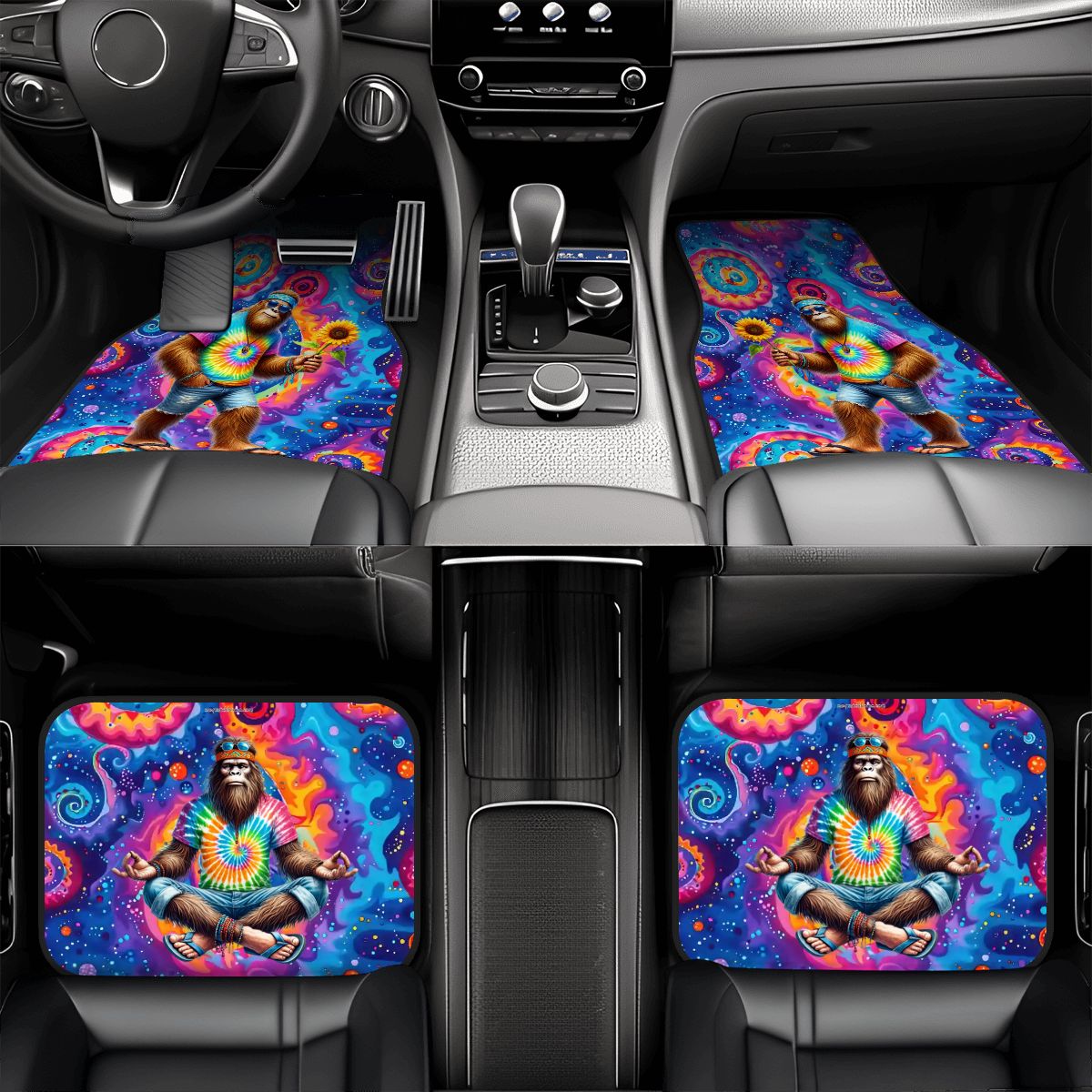 Hippie Bigfoot / Sasquatch, 4 Piece Auto Floor Mats