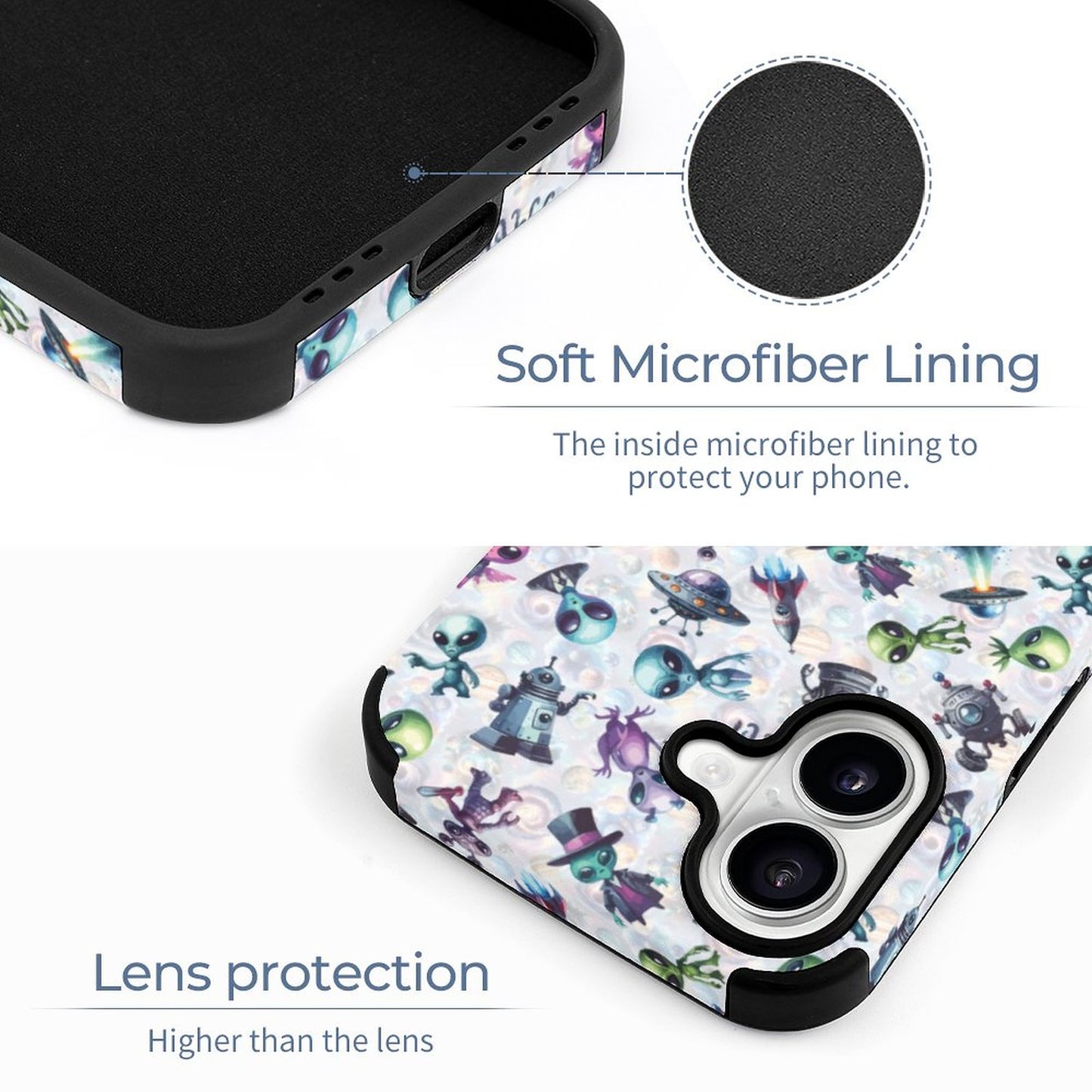 6 Alien Designs, Microfiber iPhone 16 Cases