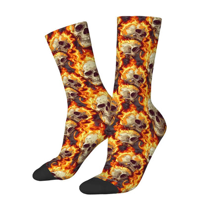 Flaming Skull, Polyester Crew Socks
