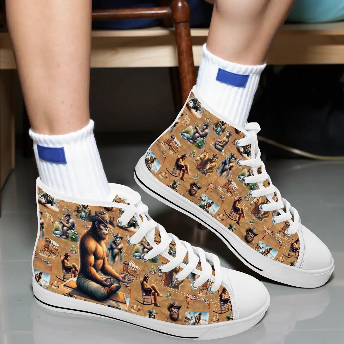 Zen Cowboy Bigfoot, Sasquatch, Women's High Top Canvas Shoes