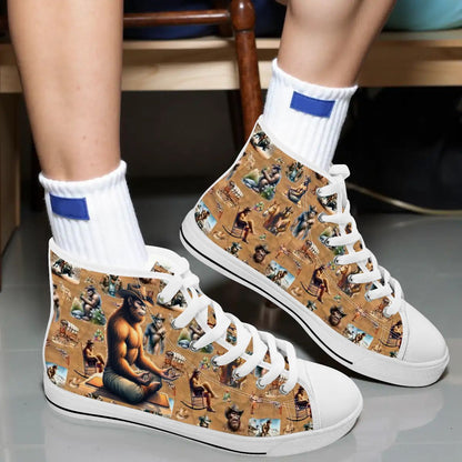 Zen Cowboy Bigfoot, Sasquatch, Women's High Top Canvas Shoes