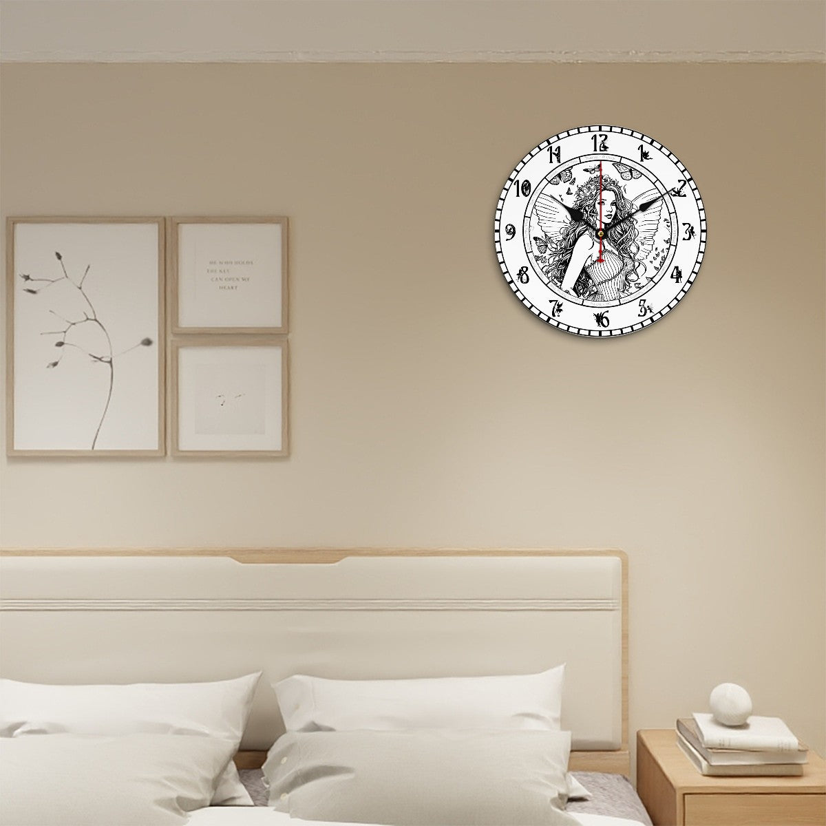Fairy Themed, Round Wooden Wall Clock