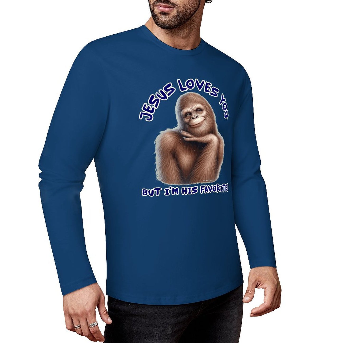 Bigfoot - Sasquatch "Jesus loves you..", Cotton Unisex Long Sleeve T-shirt