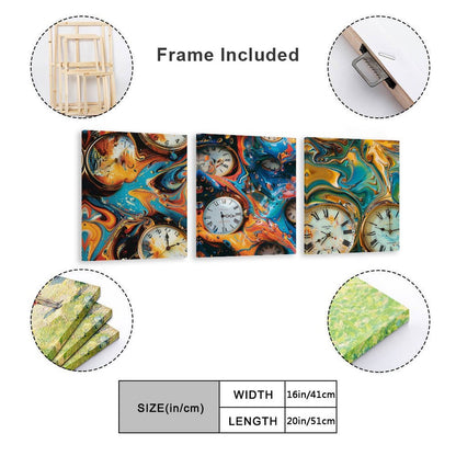 Psychedelic Clocks Canvas Wall Art -16”x 20” (x3) - Made In USA