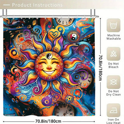 Happy Rainbow Sunshine Waterproof Polyester Shower Curtain – Made in the USA – 70.8x70.8”