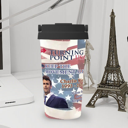 Charlie Kirk Memorial, 17 oz Insulated Coffee Mug with Lid & Carrying Handle