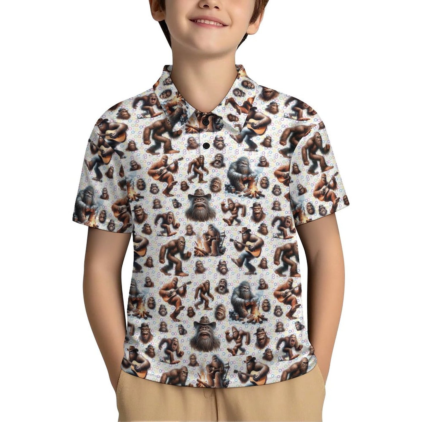 10 Bigfoot / Sasquatch Designs, Kids Button Down Polo Shirt