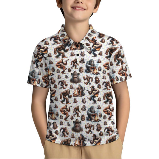 10 Bigfoot / Sasquatch Designs, Kids Button Down Polo Shirt