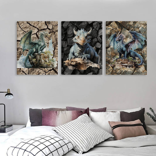 Earth Dragons, Canvas Wall Art - 12”x 16” or 18”x24” (x 3) - Made In USA