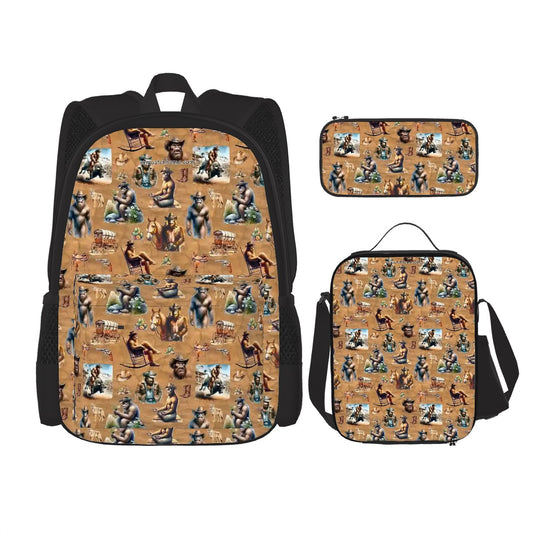 20 Bigfoot / Sasquatch Designs, 3 Piece Bag Set – Oxford Backpack, Lunch Bag, Pencil Pouch