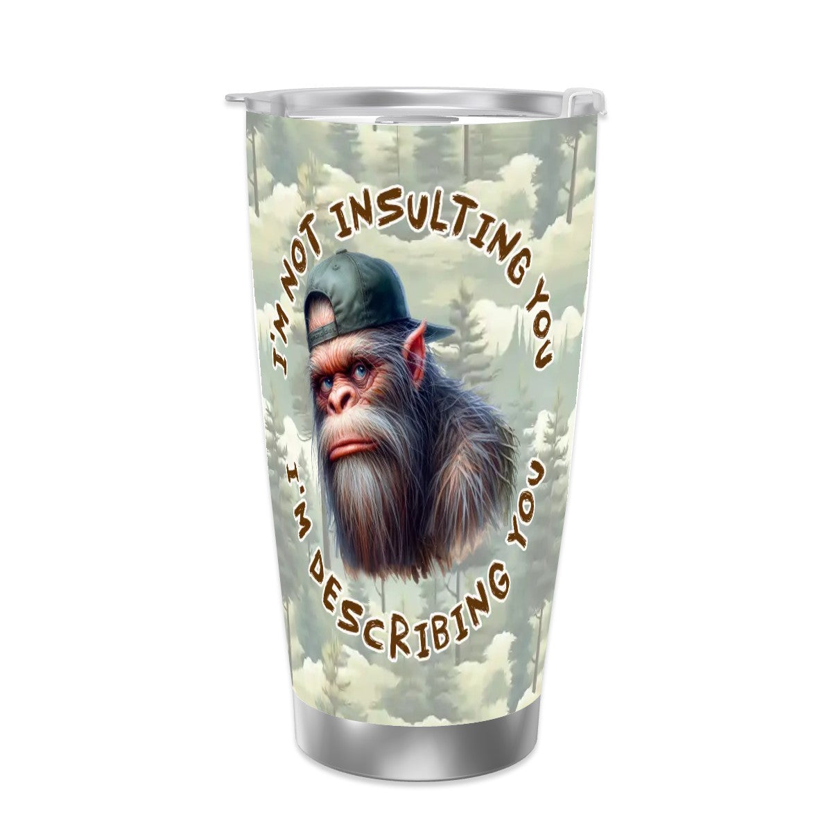 Sasquatch "Describing You", Themed 40 oz Travel Coffee Mug with a Straw