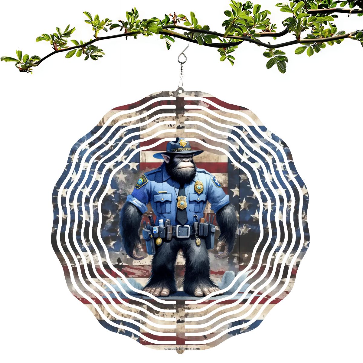 Bigfoot Sasquatch Police, US Made Hanging Metal 3D Wind Spinner, Ornament