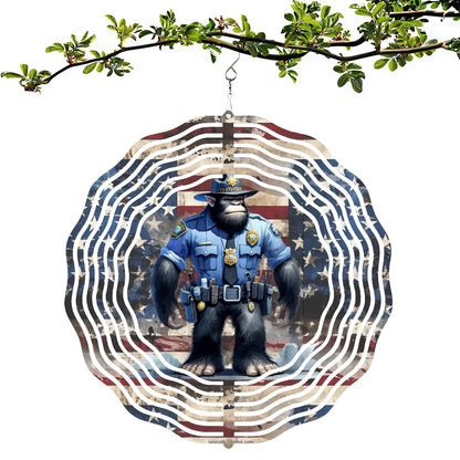 Bigfoot Sasquatch Police, US Made Hanging Metal 3D Wind Spinner, Ornament