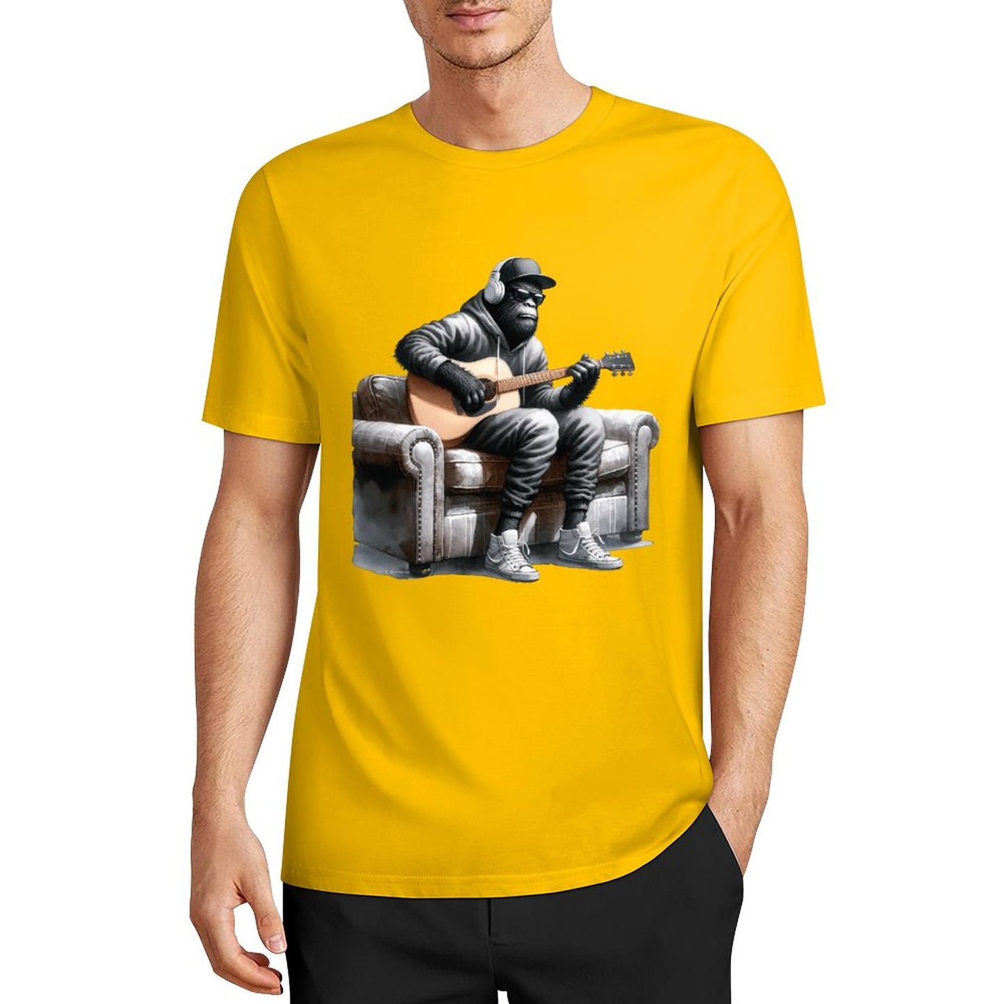 Bigfoot - Sasquatch Play Guitar Short Sleeve Cotton T-Shirt