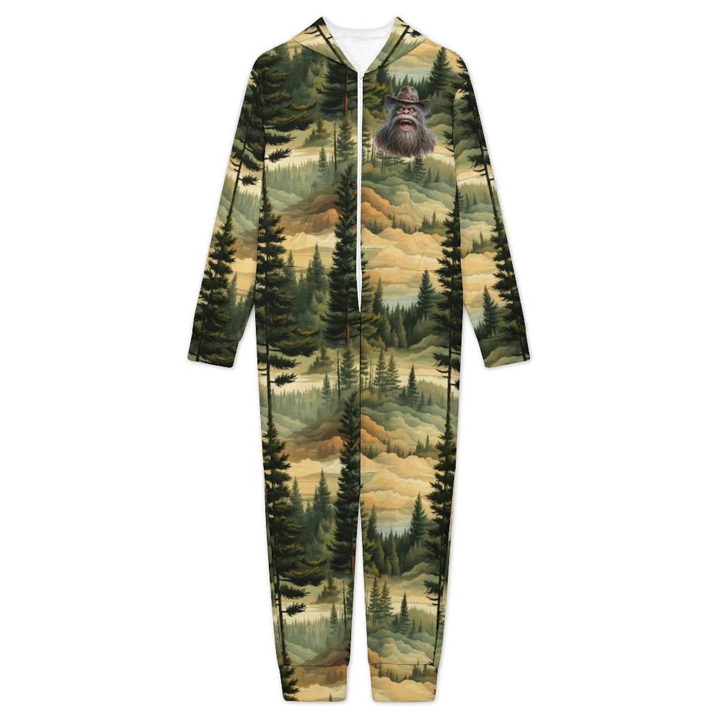 Sasquatch in Woods, Youth Flannel Footless Zip up Pajama Jumpsuit