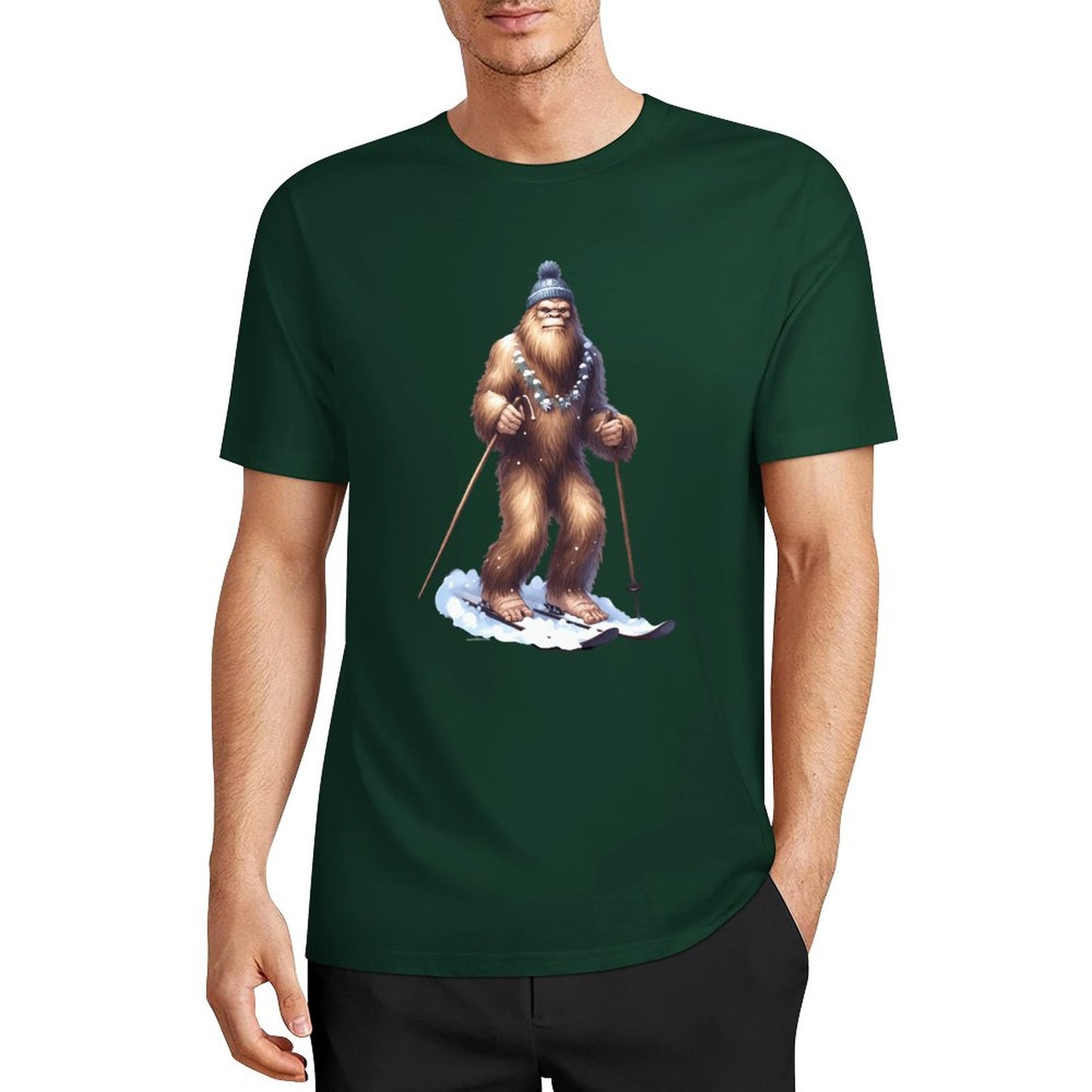 Bigfoot - Sasquatch Snow Skiing Short Sleeve Cotton T-Shirt
