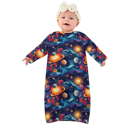 12 Galaxy, Outer Space Designs, Baby Long Sleeve Faux Cotton Sleeper Gown