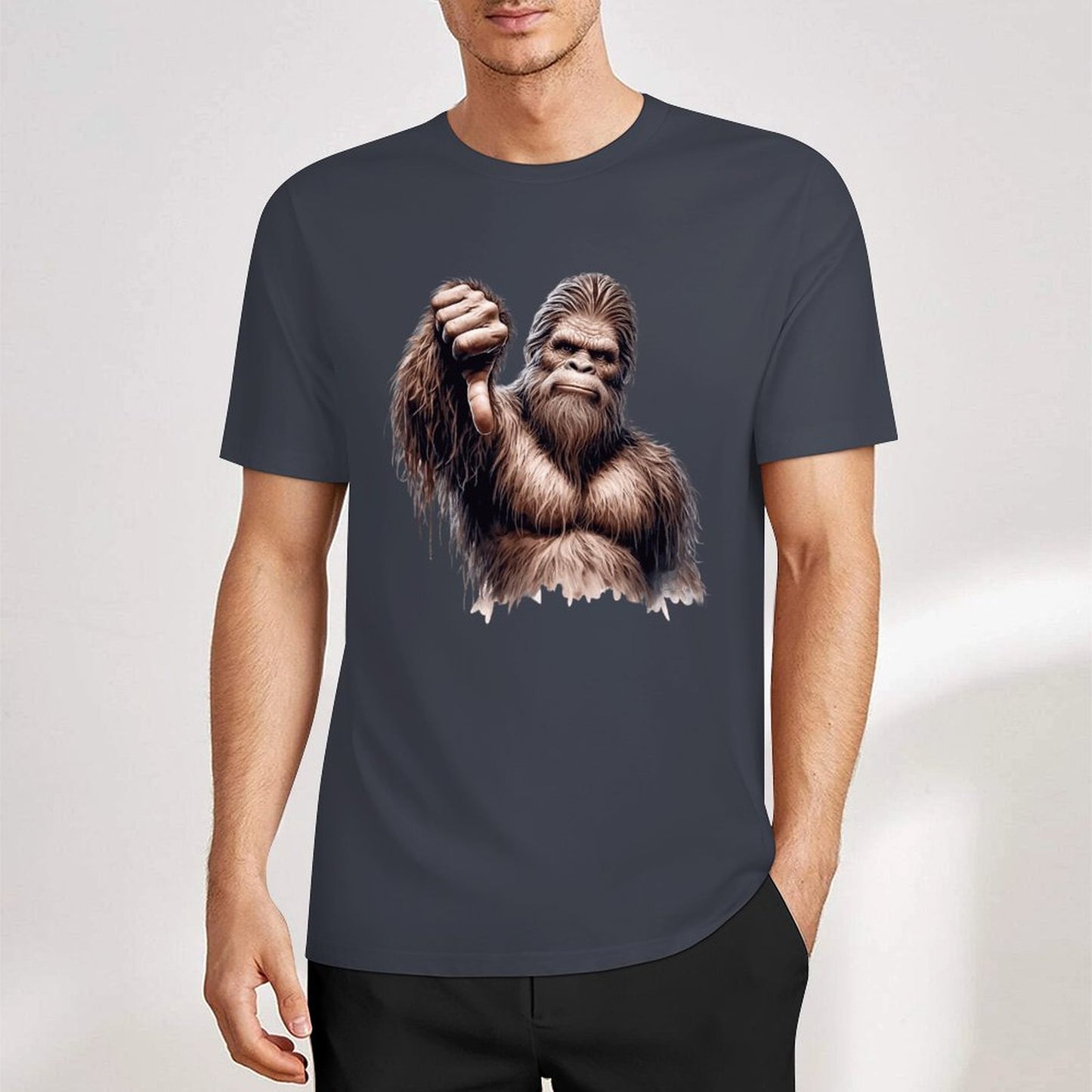Bigfoot - Sasquatch Thumb Down Short Sleeve Cotton T-Shirt